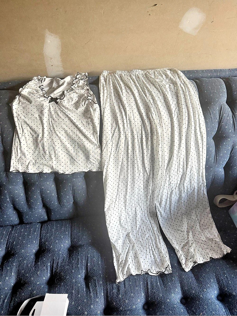Polka Dot Two-Piece pajama set in White & Black Size Medium
